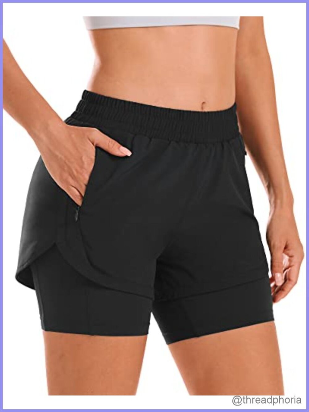 Women's 2 in 1 Athletic Running Shorts with Liner and Zip Pockets